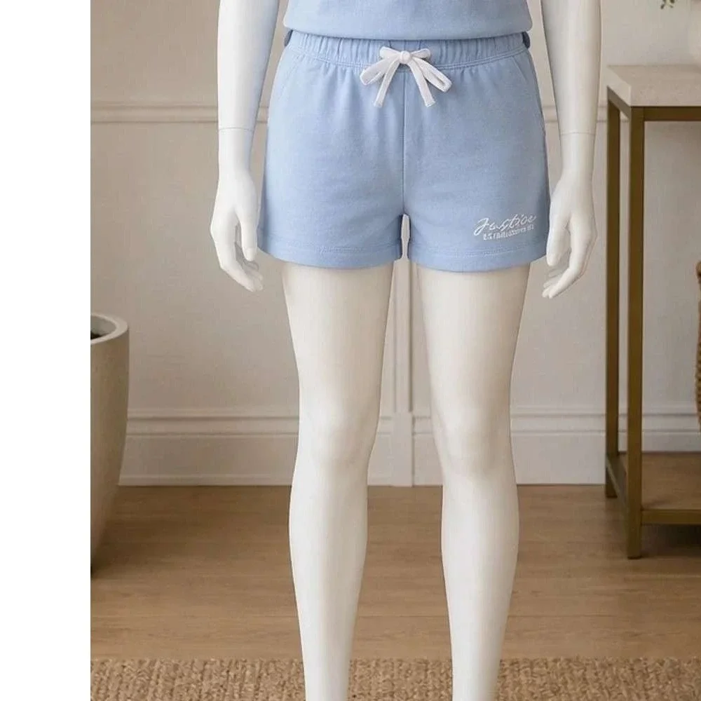 Justice Girls Sweatshorts Sail Blue Fleece Logo Elastic Waist Size L 12/14